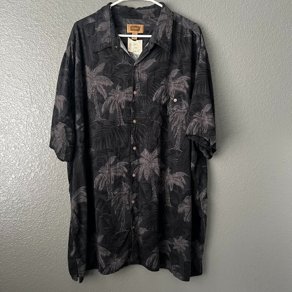 3XLT Foundry Black Palm Tree Hawaiian Shirt Rayon Big Tall